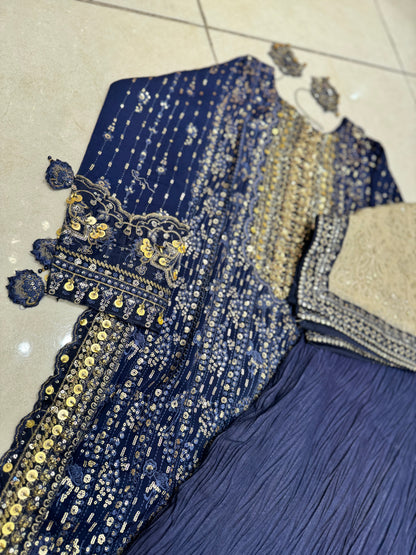 Irish Navy blue with crush sharara 115